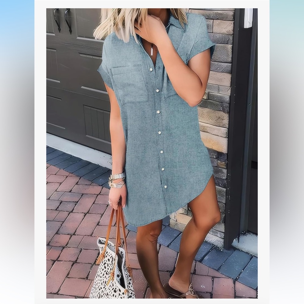 Zilcremo M Button-Up Shirt tunic beach casual mini lightweight denim coverup